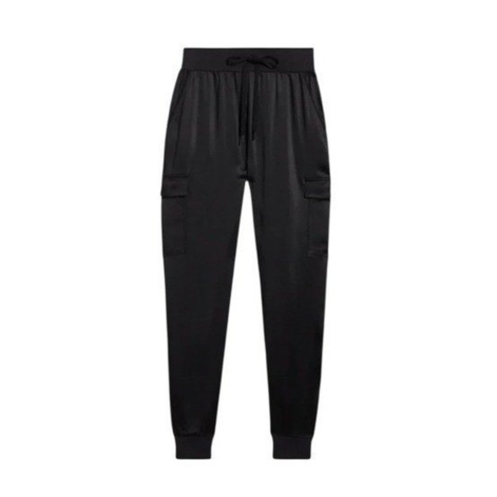 GSTQ Black Satin‎ Cargo Jogger Pants Drawstring Pull-on 2X